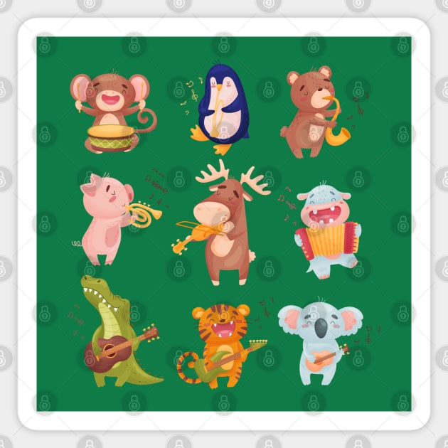 animals playing music Sticker by Mako Design 